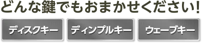 どんな鍵でもお任せください！ディスクキー、ディンプルキー、ウェーブキーなどに対応。